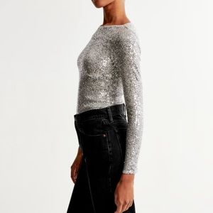 Abercrombie SILVERLong-Sleeve Sequin boatneck Size S